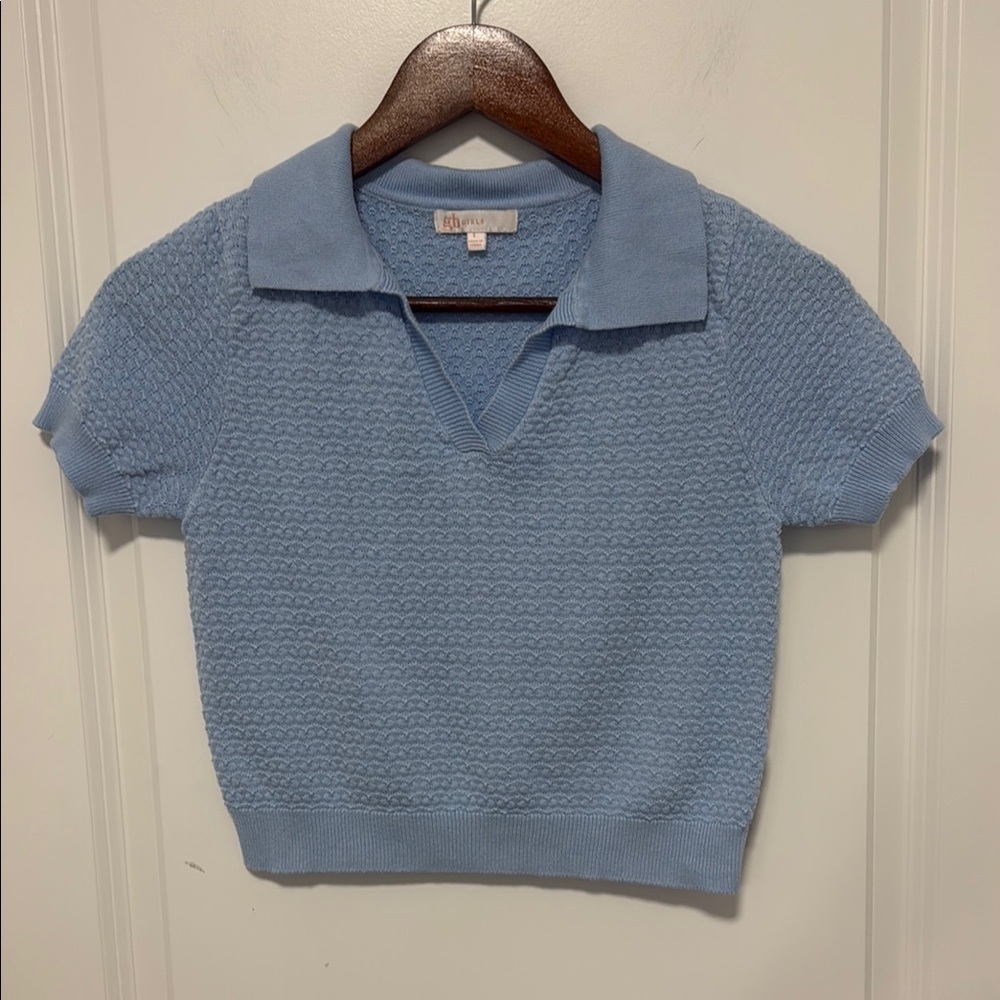 GB girls light blue Polo short sleeve crop top size Large
